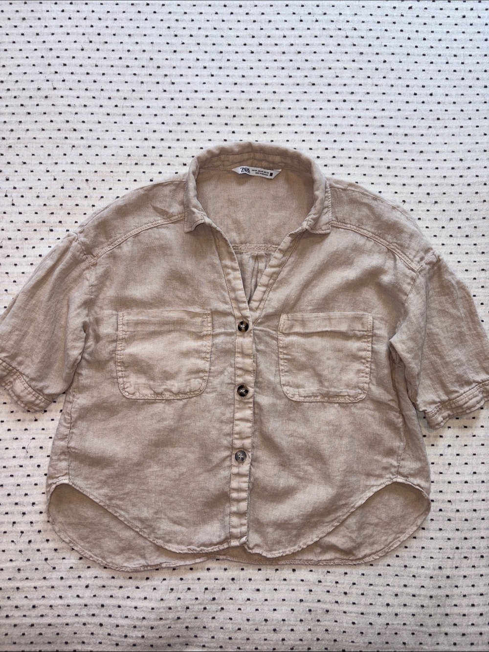 Zara linen cropped button down shirt, XS